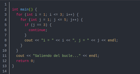 Instrucciones | Sentencia continue | Aula Virtual